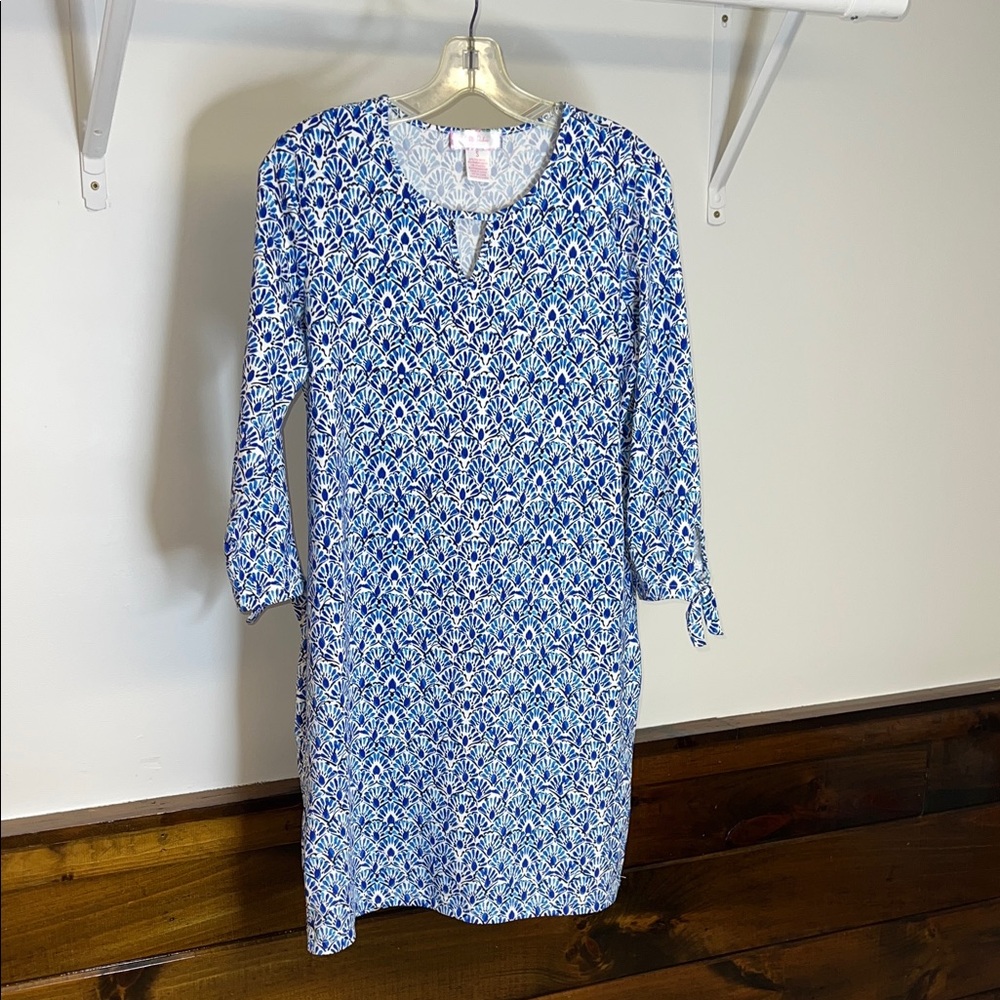 Stella Parker Blue Seashell Patterned Women's Dress-‎ S